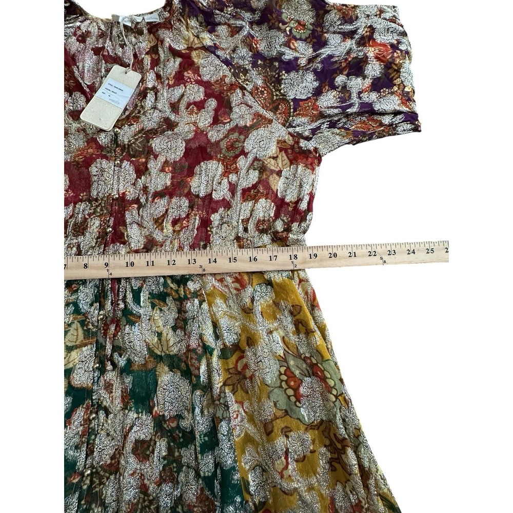 Anthropologie Let Me Be Dress Medium Gold Rainbow Floral Boho Long Sleeve AB14-1 - Picture 11 of 13